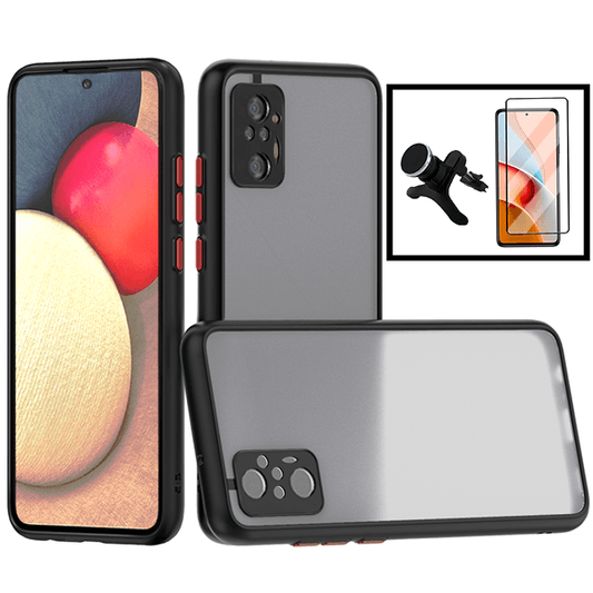 Kit Capa Traseira Proteção Camara + Película de Vidro Temperado GorilasGlass + Suporte Magnético Com Pernas para Xiaomi Redmi Note 10 Pro+ - Preto