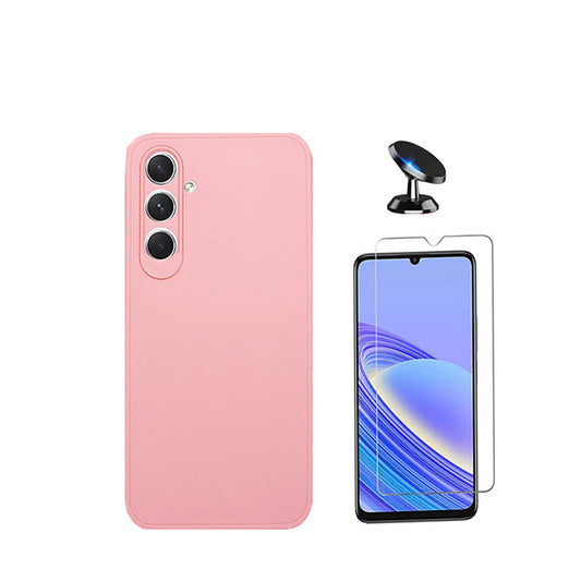 Kit Vidro Temperado ClearGorilasGlass + Capa Proteção Traseira Silicone + Suporte Magnético Phonecare para Samsung Galaxy A05s - Rosa