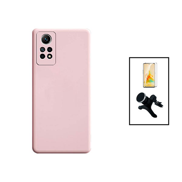Kit Película de Vidro Temperado GorilasGlass + Capa Proteção Traseira Silicone + Suporte Magnético Com Pernas para Xiaomi Redmi Note 12 Pro 4G - Rosa