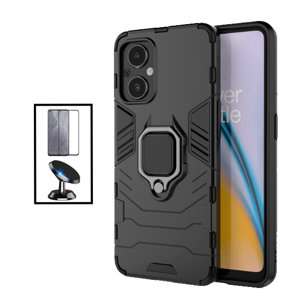 Kit Película de Vidro Temperado GorilasGlass + Capa de Proteção Militar Magnética + Suporte Magnético para OnePlus Nord N20 5G - Preto
