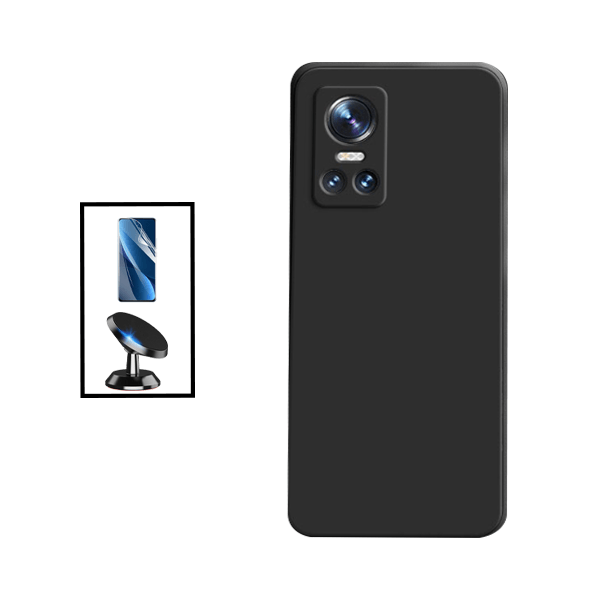 Kit Película Protectora de Hydrogel Frente + Capa Proteção Traseira Silicone + Suporte Magnético para Realme GT Neo 3 - Preto