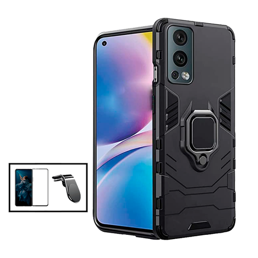 Kit Película de Vidro Temperado GorilasGlass + Capa de Proteção Militar Magnética + Suporte de Carro Magnético L para Oneplus Nord 2 5G