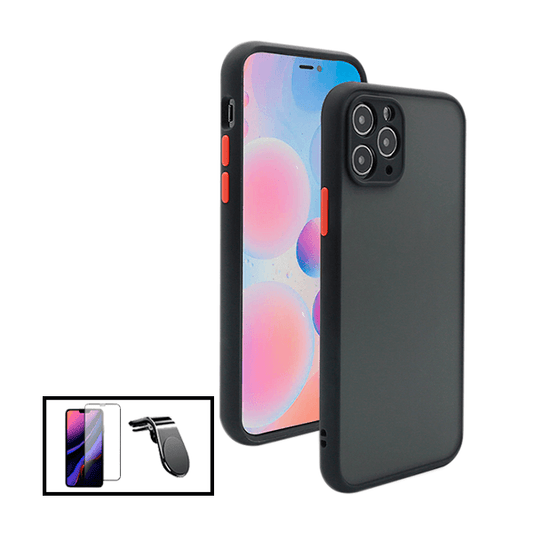 Kit Capa Traseira Proteção Camara + Película de Vidro Temperado GorilasGlass + Suporte de Carro Magnético L para iPhone 13 - Preto