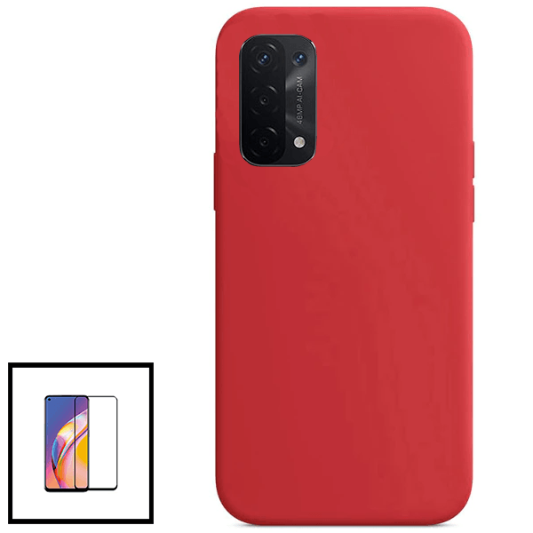 Kit Película de Vidro Temperado GorilasGlass + Capa Proteção Traseira Silicone para Oppo A55 5G - Vermelho