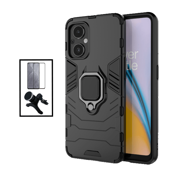 Kit Película de Vidro Temperado GorilasGlass + Capa de Proteção Militar Magnética + Suporte Magnético Com Pernas para OnePlus Nord N20 5G - Preto