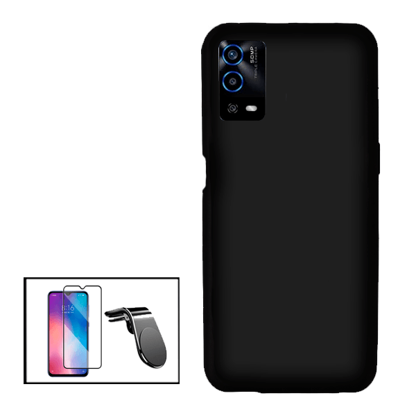 Kit Película de Vidro Temperado GorilasGlass + Capa Proteção Traseira Silicone + Suporte de Carro Magnético L para para Oppo A55