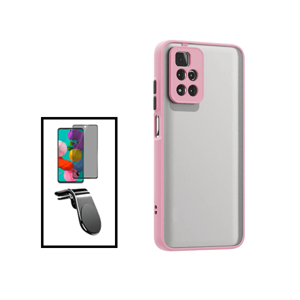 Kit Capa Traseira Proteção Camara + Película de Vidro Temperado Privacidade + Suporte Magnético L para Xiaomi Redmi Note 11 Pro+ Plus - Rosa