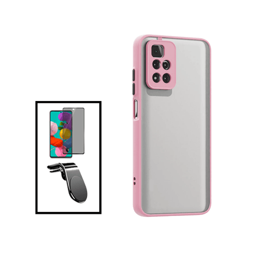 Kit Capa Traseira Proteção Camara + Película de Vidro Temperado Privacidade + Suporte Magnético L para Xiaomi 11i HyperCharge - Rosa