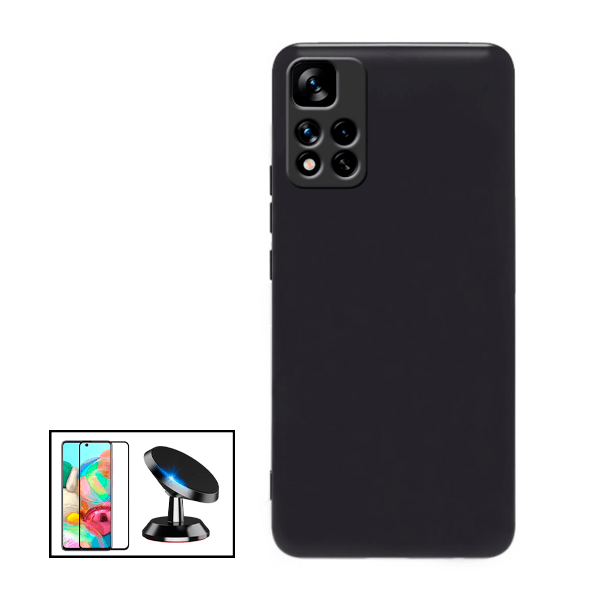 Kit Película de Vidro Temperado GorilasGlass + Capa Proteção Traseira Silicone + Suporte Magnético para Xiaomi Redmi Note 11E Pro - Preto
