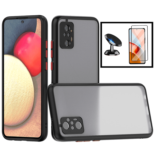 Kit Capa Traseira Proteção Camara + Película de Vidro Temperado GorilasGlass + Suporte Magnético para Xiaomi Redmi Note 10 Pro+ - Preto