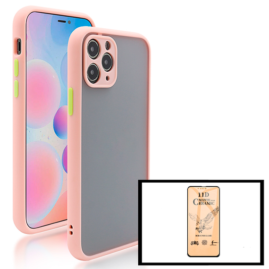 Kit Capa Traseira Proteção Camara + Vidro Temperado Ceramica Full Cover para iPhone 13 - Rosa