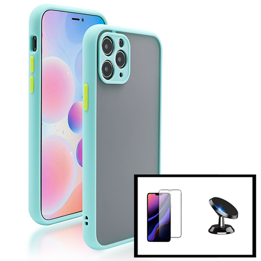 Kit Capa Traseira Proteção Camara + Película de Vidro Temperado GorilasGlass + Suporte Magnético para iPhone 13 - Azul Claro