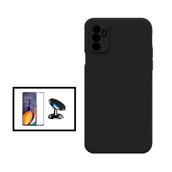 Kit Película de Vidro Temperado GorilasGlass + Capa Proteção Traseira Silicone + Suporte Magnético para Oppo A11s - Preto