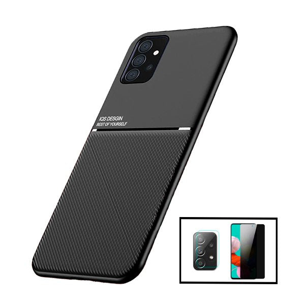 Kit Capa Traseira Magnética Anti Choque + Película de Vidro Temperado Privacidade + Película Protectora para Câmara Traseira para Samsung Galaxy A52