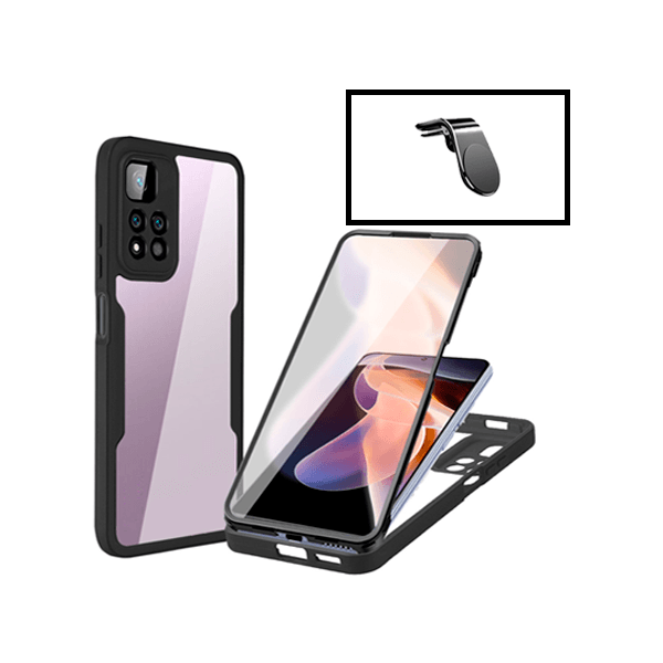Kit Capa 360° Proteção Frente e Verso + Suporte Magnético L para Xiaomi Poco X4 NFC - Preto