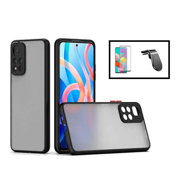 Kit Capa Traseira Proteção Camara + Película de Vidro Temperado GorilasGlass + Suporte de Carro Magnético L para Xiaomi 11i - Preto