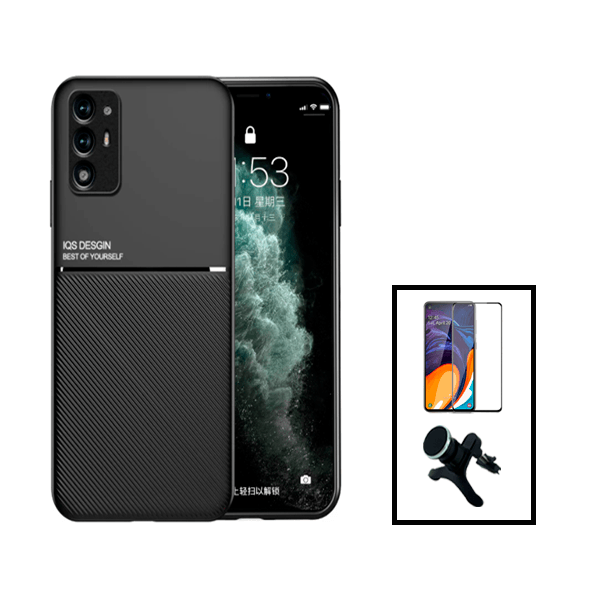 Kit Capa Traseira Magnética Anti Choque + Película de Vidro Temperado GorilasGlass + Suporte Magnético Com Pernas para Oppo A94 5G - Preto