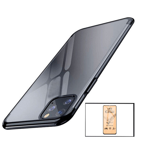 Kit Vidro Temperado Ceramica Full Cover + Capa Proteção Traseira Super Slim para iPhone 13 Pro - Preto