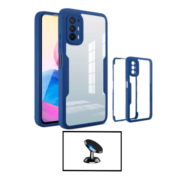 Kit Capa 360° Proteção Frente e Verso + Suporte Magnético para Oppo A94 5G - Azul Escuro