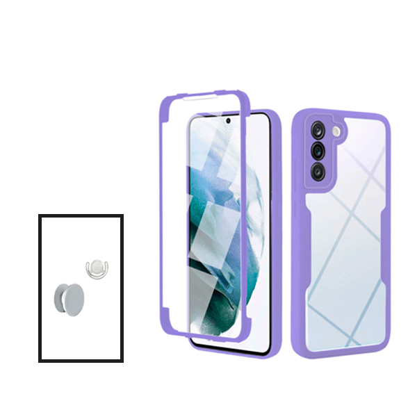 Kit Capa 360° Proteção Frente e Verso + 1 HandHolder + 1 Suporte HandHolder Branco para Samsung Galaxy S21 FE 5G - Roxo