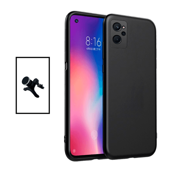 Kit Suporte Magnético Com Pernas + Capa Proteção Traseira Silicone para Realme 9i - Preto