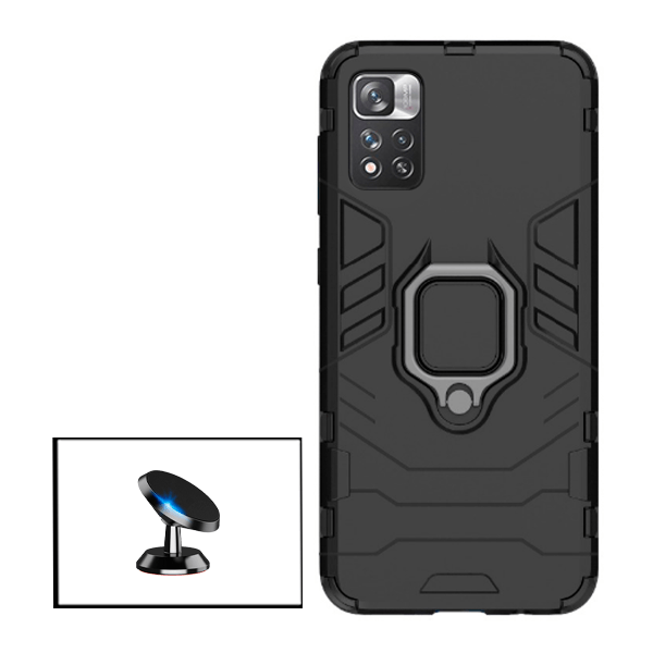 Kit Suporte Magnético + Capa de Proteção Militar Magnética para Xiaomi Poco X4 Pro 5G - Preto