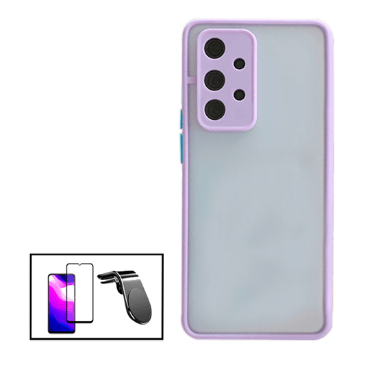 Kit Capa Traseira Proteção Camara + Película de Vidro Temperado GorilasGlass + Suporte de Carro Magnético L para Samsung Galaxy A32 5G - Roxo