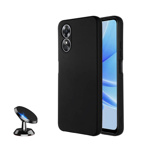 Kit Suporte Magnético + Capa Proteção Traseira Silicone GIFT4ME para Oppo A58 4G - Preto