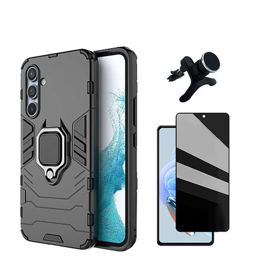 Kit Película de Vidro Temperado Privacidade + Capa de Proteção Militar Magnética + Suporte Magnético Com Pernas Phonecare para Samsung Galaxy S23 FE - Preto
