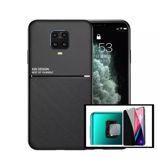 Kit Capa Traseira Magnética Anti Choque + Película de Vidro Temperado Privacidade + Película Protectora para Câmara Traseira para Xiaomi Redmi Note 10 Lite