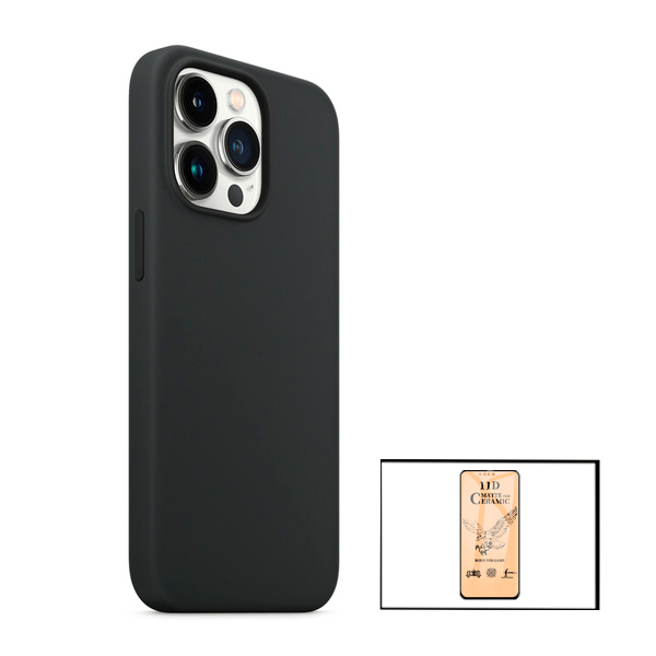 Kit Vidro Temperado Ceramica Full Cover + Capa Proteção Traseira Silicone para iPhone 13