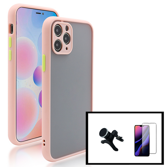 Kit Capa Traseira Proteção Camara + Película de Vidro Temperado GorilasGlass + Suporte Magnético Com Pernas para iPhone 13 Mini - Rosa