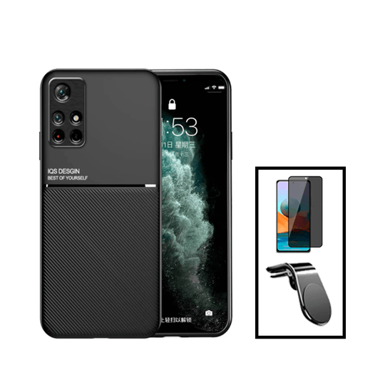 Kit Capa Traseira Magnética Anti Choque + Película de Vidro Temperado Privacidade + Suporte Magnético L para Xiaomi Redmi Note 11 - Preto