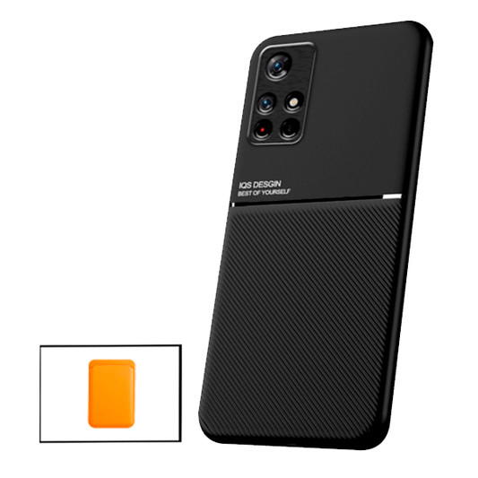 Kit Capa Traseira Magnética Anti Choque + Carteira Magnética Laranja para Xiaomi Poco M4 Pro 5G