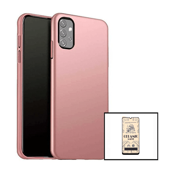 Kit Vidro Temperado Ceramica Full Cover + Capa Rígida e Fina para Samsung Galaxy A32 4G Rosa