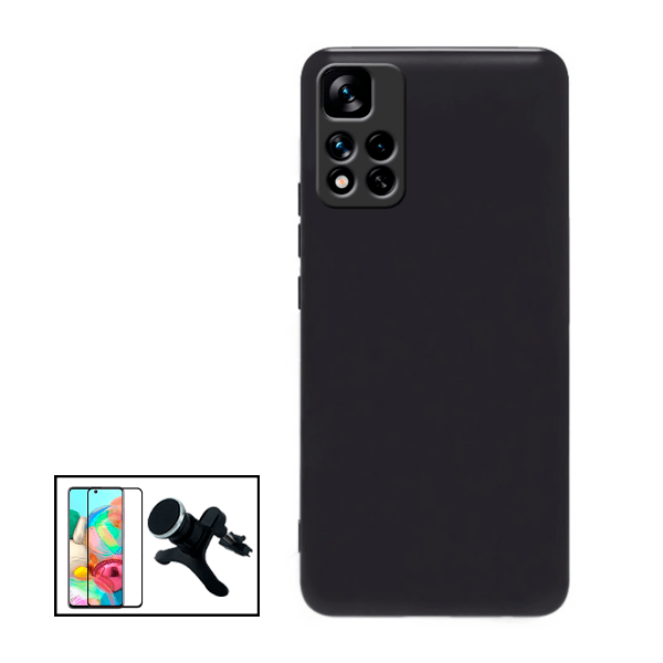 Kit Película de Vidro Temperado GorilasGlass + Capa Proteção Traseira Silicone + Suporte Magnético Com Pernas para Xiaomi 11i HyperCharge - Preto