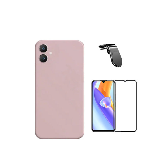 Kit Película de Vidro Temperado GorilasGlass + Capa Proteção Traseira Silicone + Suporte de Carro Magnético L Phonecare para Samsung Galaxy A05 - Rosa