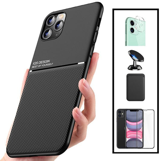 Kit Capa Traseira Magnética Anti Choque + Carteira Magnética Preto + Película de Vidro Temperado GorilasGlass + Película Protectora para Câmara Traseira + Suporte Magnético para Xiaomi Mi 11 Lite