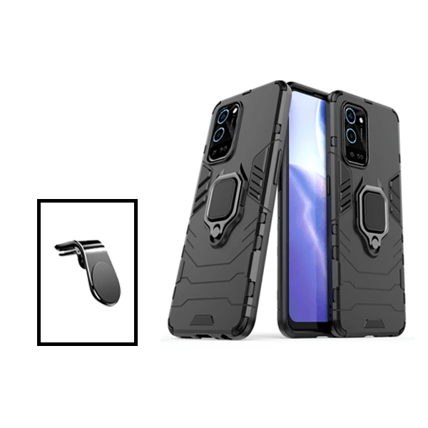 Kit Suporte de Carro Magnético L + Capa de Proteção Militar Magnética para Oppo A56 5G - Preto