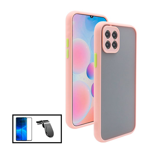 Kit Capa Traseira Proteção Camara + Película de Vidro Temperado GorilasGlass + Suporte Magnético Com Pernas para Samsung Galaxy A22 5G - Rosa