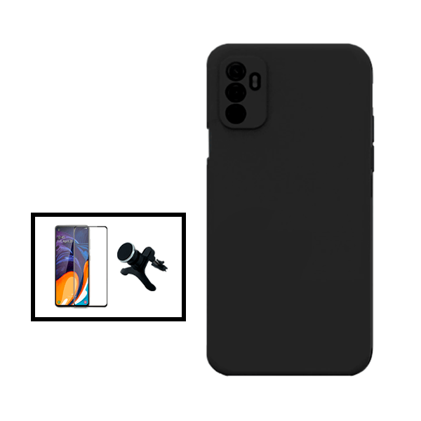 Kit Película de Vidro Temperado GorilasGlass + Capa Proteção Traseira Silicone + Suporte Magnético Com Pernas para Oppo A11s - Preto
