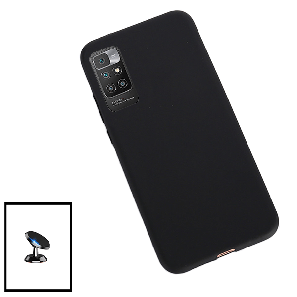 Kit Suporte Magnético + Capa Proteção Traseira Silicone para Xiaomi Redmi Note 11 4G - Preto