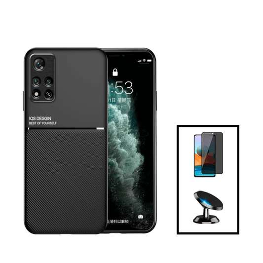 Kit Capa Traseira Magnética Anti Choque + Película de Vidro Temperado Privacidade + Suporte Magnético para Xiaomi Poco X4 Pro 5G - Preto