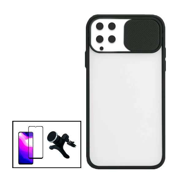 Kit Capa Proteção Camara Deslizante + Película de Vidro Temperado GorilasGlass + Suporte Magnético Com Pernas para Samsung Galaxy A22 4G - Preto