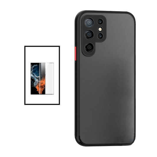 Kit Capa Traseira Proteção Camara + Película de Vidro Temperado GorilasGlass Curvado para Samsung Galaxy S22 Ultra 5G - Preto