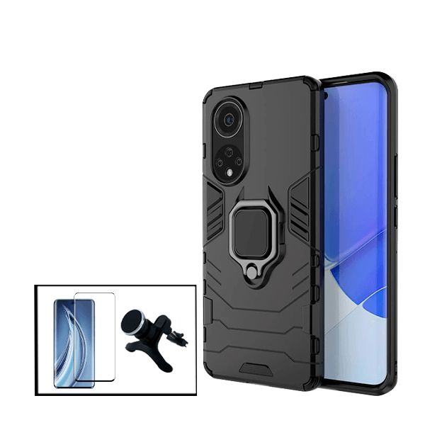 Kit Película de Vidro Temperado GorilasGlass + Capa de Proteção Militar Magnética + Suporte Magnético Com Pernas para Huawei Nova 9