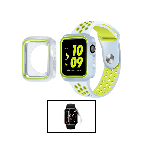 Kit Bracelete Desportiva + Capa de Proteção Reforçada + Película de Hydrogel para Apple Watch Series 7 - 41mm - Cinza / Verde