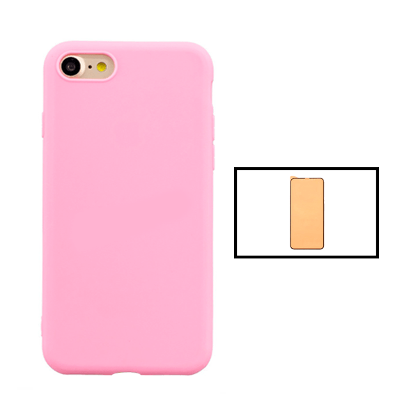 Kit Vidro Temperado Ceramica Full Cover + Capa Proteção Traseira Silicone para Apple iPhone SE 2022 - Rosa