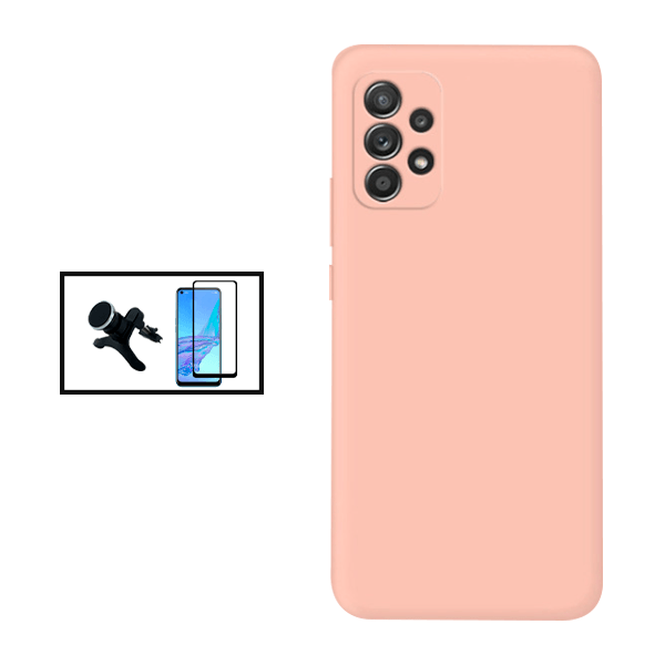 Kit Película de Vidro Temperado GorilasGlass + Capa Proteção Traseira Silicone + Suporte Magnético Com Pernas para Samsung Galaxy A53 5G - Rosa