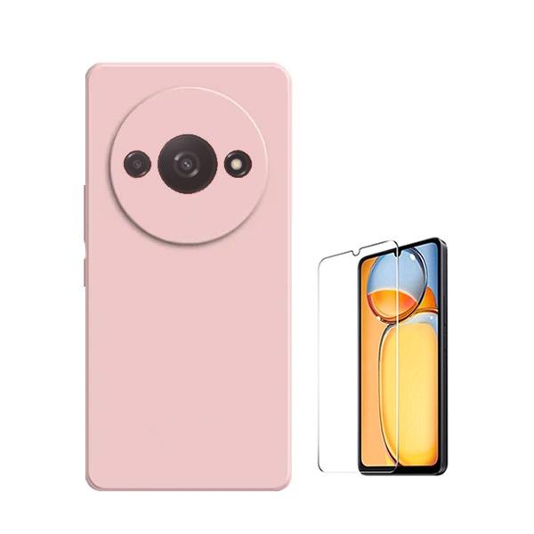 Kit Vidro Temperado ClearGOrilasGlass + Capa Proteção Traseira Silicone GIFT4ME para Xiaomi Redmi A3 - Rosa